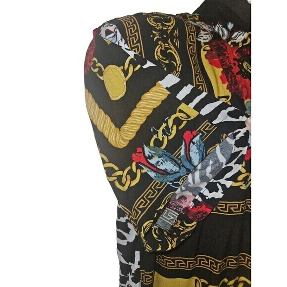Reason Clothing Brand Large Shirt Black Gold Cuban Links Zebra Floral Print - Picture 4 of 14